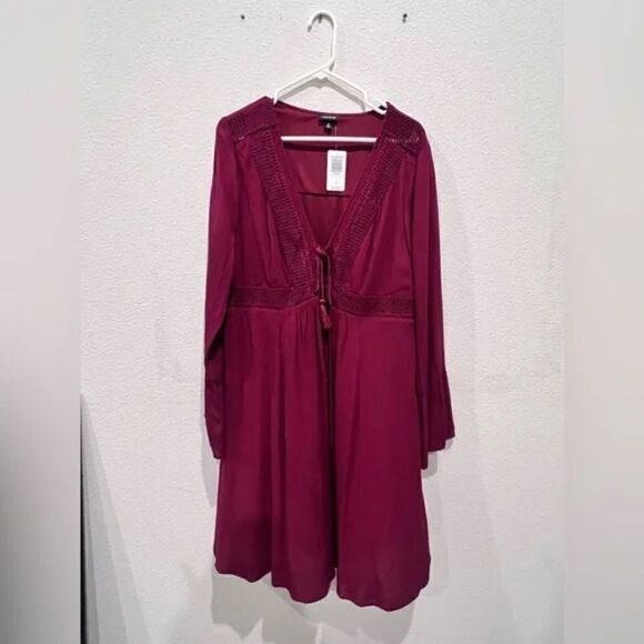 Torrid Mini Gauze Lace-Up Skater Dress Burgandy Boho 0 Or Large - Picture 6 of 7